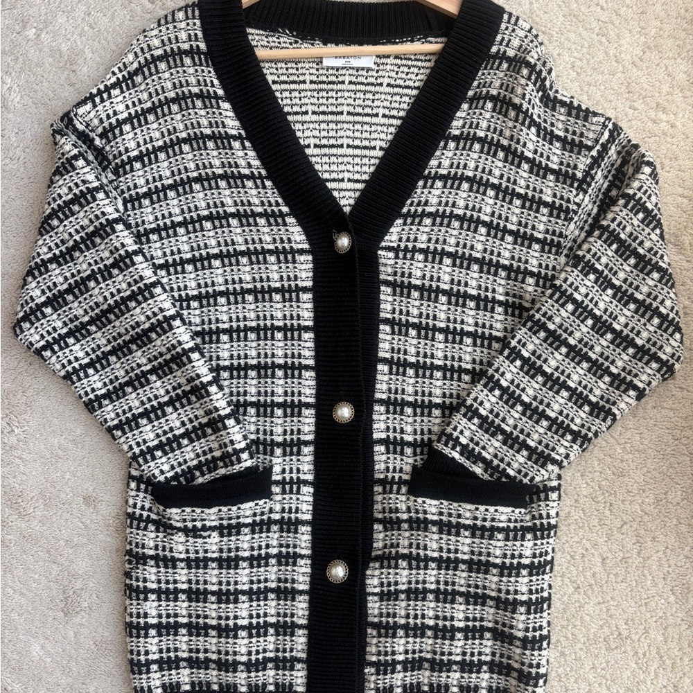 Aritzia Black and White Plaid Cardigan